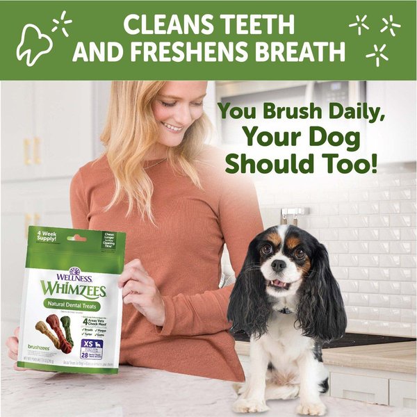 Show full view: WHIMZEES by Wellness Brushzees Dental Chews Natural Grain-Free Dental Dog Treats, Extra Small, 28 count slide 5 of 10