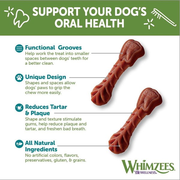 Show full view: WHIMZEES by Wellness Brushzees Dental Chews Natural Grain-Free Dental Dog Treats, Small, 24 count slide 4 of 10