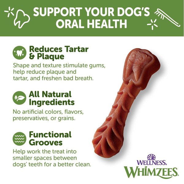 Show full view: WHIMZEES by Wellness Brushzees Dental Chews Natural Grain-Free Dental Dog Treats, Extra Small, 48 count slide 3 of 10