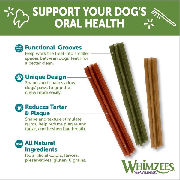 Show full view: WHIMZEES by Wellness Stix Dental Chews Natural Grain-Free Dental Dog Treats, Extra Small, 56 count slide 4 of 10