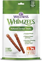 WHIMZEES by Wellness Veggie Sausage Dental Chews Natural Grain-Free Dental Dog Treats, Large, 7 count