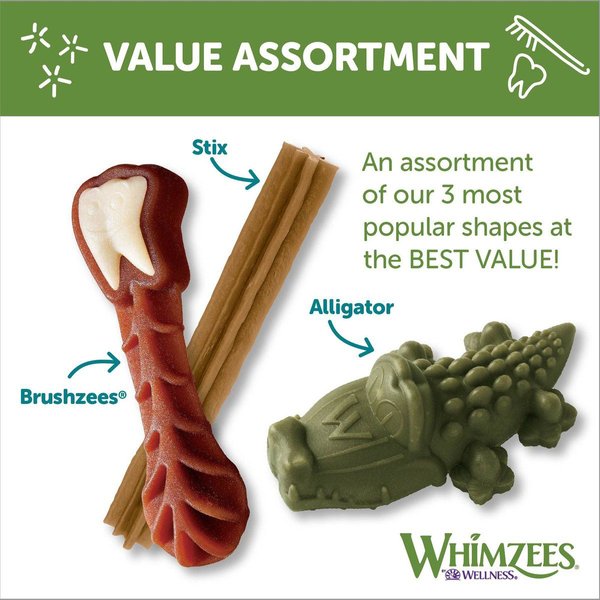 Show full view: WHIMZEES by Wellness Variety Box Dental Chews Natural Grain-Free Dental Dog Treats, Large, 14 count slide 4 of 10