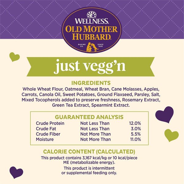Show full view: Old Mother Hubbard by Wellness Classic Just Vegg'N Natural Mini Oven-Baked Biscuits Dog Treats, 567-g bag slide 6 of 10