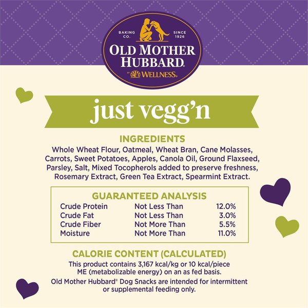Show full view: Old Mother Hubbard by Wellness Classic Just Vegg'N Natural Mini Oven-Baked Biscuits Dog Treats, 567-g bag slide 9 of 10