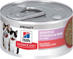 Hill's Science Diet Kitten Sensitive Stomach & Sensitive Skin Salmon & Vegetable Stew Canned Cat Food, 2.8-oz can, case of 24