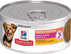 Hill's Science Diet Adult Perfect Digestion Small & Mini Chicken & Vegetables Entree Canned Dog Food, 5.8-oz can, case of 24
