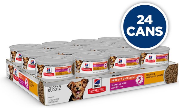 Show full view: Hill's Science Diet Adult Perfect Digestion Small & Mini Chicken & Vegetables Entree Canned Dog Food, 5.8-oz can, case of 24 slide 3 of 10