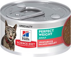 Hill's Science Diet Adult Perfect Weight Vegetable & Salmon Medley Canned Cat Food, 82-g can, case of 24