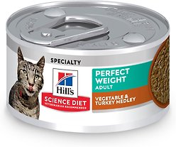 Hill's Science Diet Adult Perfect Weight Vegetable & Turkey Medley Canned Cat Food, 82-g can, case of 24
