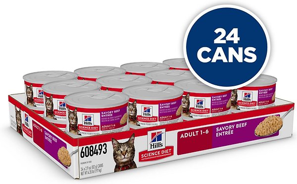 Show full view: Hill's Science Diet Adult Savory Beef Entree Canned Cat Food, 2.9-oz can, case of 24 slide 3 of 10