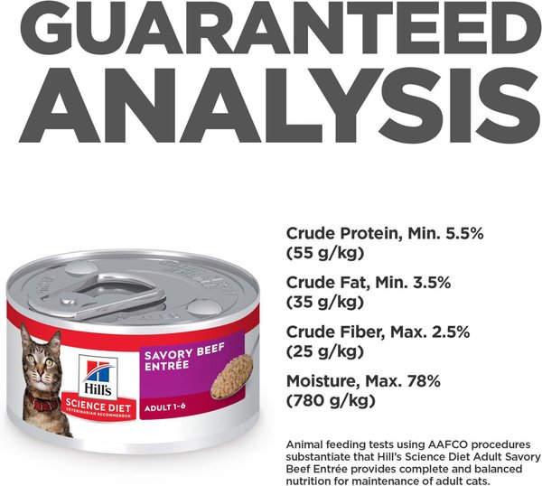 Show full view: Hill's Science Diet Adult Savory Beef Entree Canned Cat Food, 2.9-oz can, case of 24 slide 7 of 10