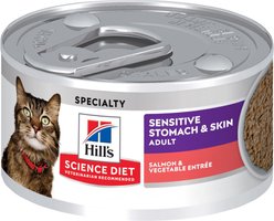 Hill's Science Diet Adult Sensitive Stomach & Sensitive Skin Salmon & Vegetable Entree Canned Cat Food, 2.9-oz can, case of 24