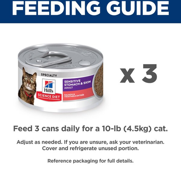 Show full view: Hill's Science Diet Adult Sensitive Stomach & Sensitive Skin Salmon & Vegetable Entree Canned Cat Food, 2.9-oz can, case of 24 slide 9 of 10