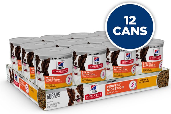 Show full view: Hill's Science Diet Adult Perfect Digestion Chicken & Rice Entree Canned Dog Food, 12.8-oz can, case of 12 slide 3 of 10