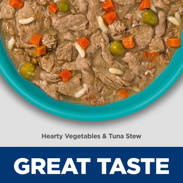 Show full view: Hill's Science Diet Adult Perfect Weight & Joint Support Hearty Vegetables & Tuna Stew Canned Dog Food, 12.5-oz can, case of 12 slide 6 of 10