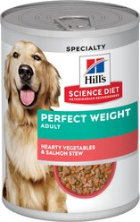 Hill's Science Diet Adult Perfect Weight Hearty Vegetables & Salmon Stew Canned Dog Food, 354-g can, case of 12