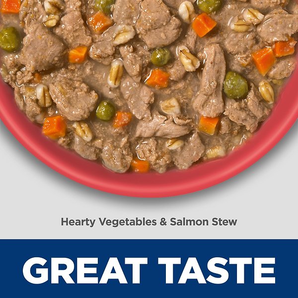 Show full view: Hill's Science Diet Adult Perfect Weight Hearty Vegetables & Salmon Stew Canned Dog Food, 354-g can, case of 12 slide 6 of 10
