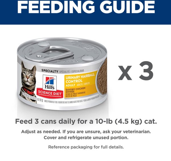 Show full view: Hill's Science Diet Adult Urinary Hairball Control Savory Chicken Entree Canned Cat Food, 82-g can, case of 12 slide 7 of 11