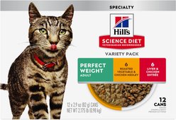 Hill's Science Diet Adult Perfect Weight Vegetable & Chicken & Liver & Chicken Variety Pack Canned Cat Food, 82-g can, case of 12