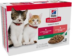 Hill's Science Diet Kitten Liver & Chicken & Savory Salmon Variety Pack Canned Cat Food, 82-g can, case of 12