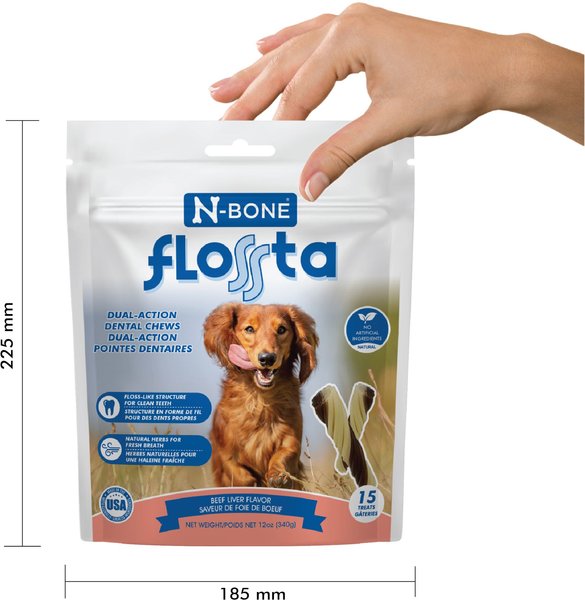 Show full view: N-Bone Flossta Dual Action Beef Liver Flavor Dental Dog Chews, 15 count slide 4 of 8
