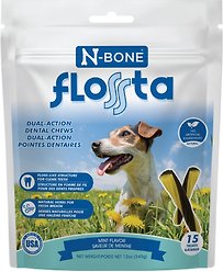 N-Bone Flossta Dual Action Mint Flavor Dental Dog Chews, 15 count