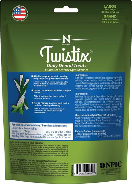 Show full view: N-Bone Twistix Vanilla Mint Flavor Dental Dog Treats, 5.5-oz bag, Large slide 3 of 6