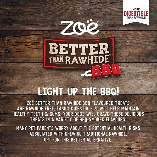 Show full view: Zoe Better Than Rawhide BBQ Steak Beef Flavour Hard Chew Dog Treats, 4 count slide 5 of 6