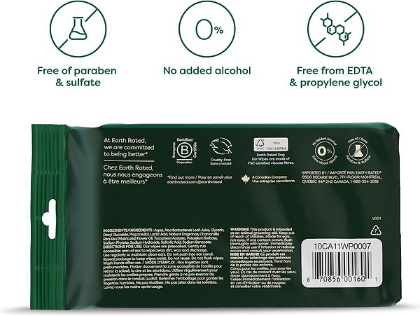 Show full view: Earth Rated Hypoallergenic & Plant Based Soothing Aloe & Chamomile Dog Ear Cleansing Wipes, 60 count slide 3 of 9