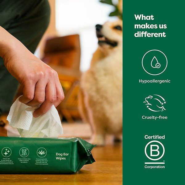 Show full view: Earth Rated Hypoallergenic & Plant Based Soothing Aloe & Chamomile Dog Ear Cleansing Wipes, 60 count slide 7 of 9