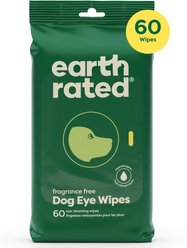 Earth Rated Hypoallergenic Dirt & Tear Stain Removal Fragrance Free Dog Eye Wipes, 70 count