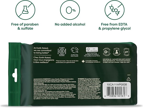Show full view: Earth Rated Hypoallergenic Dirt & Tear Stain Removal Fragrance Free Dog Eye Wipes, 70 count slide 3 of 9