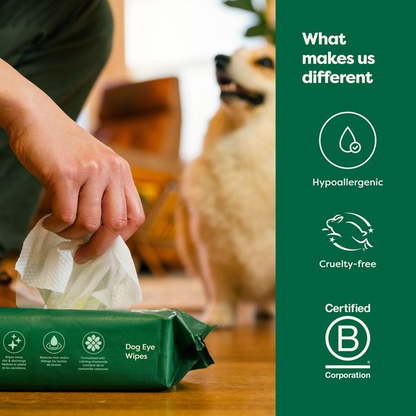 Show full view: Earth Rated Hypoallergenic Dirt & Tear Stain Removal Fragrance Free Dog Eye Wipes, 70 count slide 7 of 9