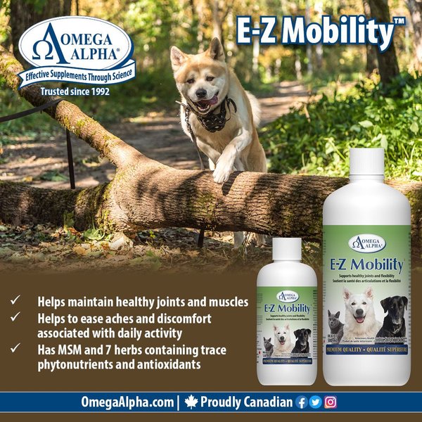 Show full view: Omega Alpha E-Z Mobility Joint & Flexibility Dog & Cat Supplement, 120-mL bottle slide 5 of 6