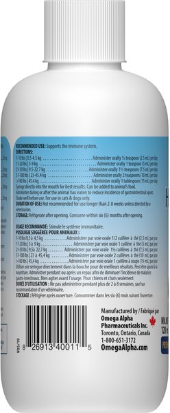 Show full view: Omega Alpha HealthyPet Immune Support Dog & Cat Supplement, 120-mL bottle slide 3 of 5