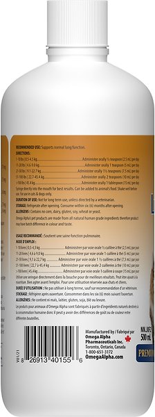 Show full view: Omega Alpha LungTone Respiratory Formula Dog & Cat Supplement, 500-mL bottle slide 3 of 5