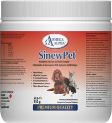Omega Alpha SinewPet Joint Care, Healthy Digestion, Skin & Coat Dog & Cat Supplement, 250-g bottle