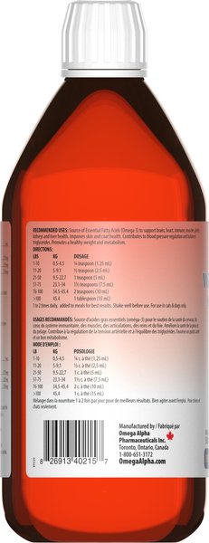 Show full view: Omega Alpha Wild Salmon Oil Blend Omega-3 EFA Dog & Cat Supplement, 500-mL bottle slide 3 of 8