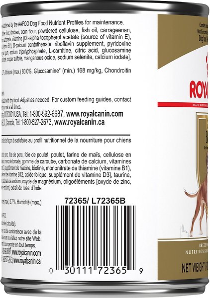 Show full view: Royal Canin Breed Health Nutrition Boxer Adult Loaf in Sauce Wet Canned Dog Food, 13.5-oz can, case of 12 slide 3 of 7