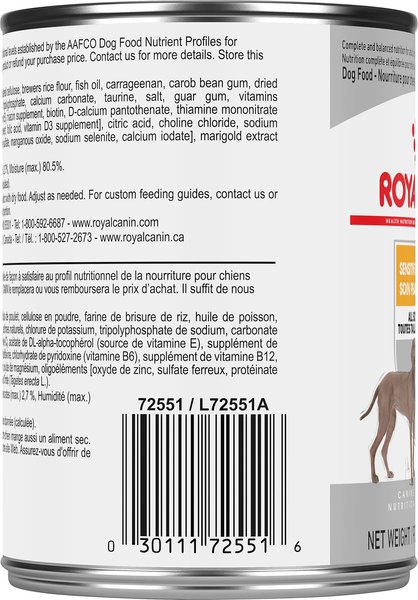 Show full view: Royal Canin Canine Care Nutrition Sensitive Skin Care Loaf in Sauce Wet Canned Dog Food, 13.5-oz can, case of 12 slide 3 of 8
