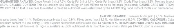 Show full view: Royal Canin Canine Care Nutrition Weight Care Loaf in Sauce Wet Canned Dog Food, 5.2-oz can, case of 24 slide 7 of 8