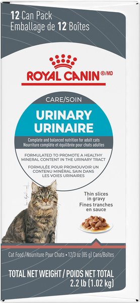 Show full view: Royal Canin Feline Care Nutrition Urinary Care Thin Slices in Gravy Wet Canned Cat Food, 3-oz can, case of 12 slide 4 of 6