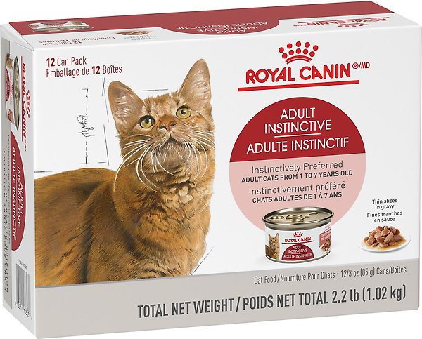 Show full view: Royal Canin Feline Health Nutrition Adult Instinctive Thin Slices In Gravy Wet Canned Cat Food, 85-g can, case of 12 slide 3 of 9