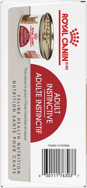 Show full view: Royal Canin Feline Health Nutrition Adult Instinctive Thin Slices In Gravy Wet Canned Cat Food, 85-g can, case of 12 slide 4 of 9