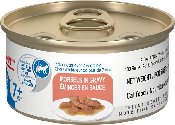 Show full view: Royal Canin Feline Health Nutrition Indoor 7+ Morsels in Gravy Wet Canned Cat Food, 3-oz can, case of 24 slide 3 of 3