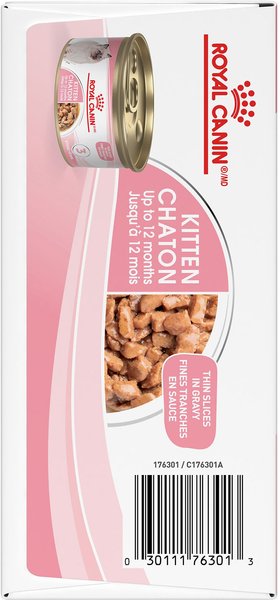 Show full view: Royal Canin Feline Health Nutrition Kitten Thin Slices In Gravy Wet Canned Cat Food, 85-g can, case of 12 slide 4 of 10