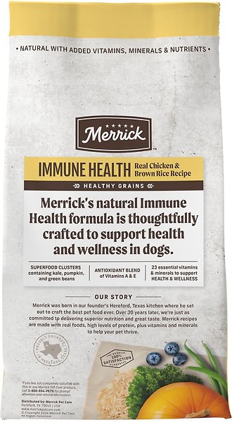 Show full view: Merrick Healthy Grains Immune Health Chicken With Freeze-Dried Clusters & Superfoods Dry Dog Food, 9.07-kg bag slide 3 of 9