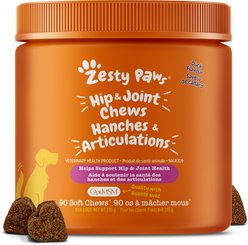 Zesty Paws Hip & Joint Mobility Bites Duck Flavored Soft Chews Glucosamine Supplement for Dogs, 90 count