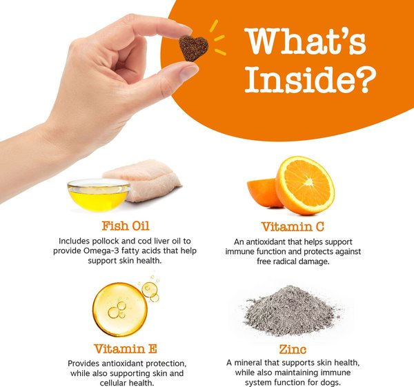 Show full view: Zesty Paws Skin & Coat Bites Chicken Flavored Soft Chews Omega 3 Fish Oil Supplement for Dogs, 90 count slide 3 of 9