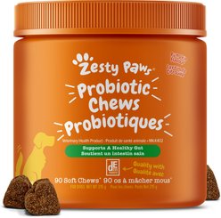 Zesty Paws Probiotic Bites Pumpkin Flavored Soft Chews Gut Flora & Digestive Supplement for Dogs, 90 count